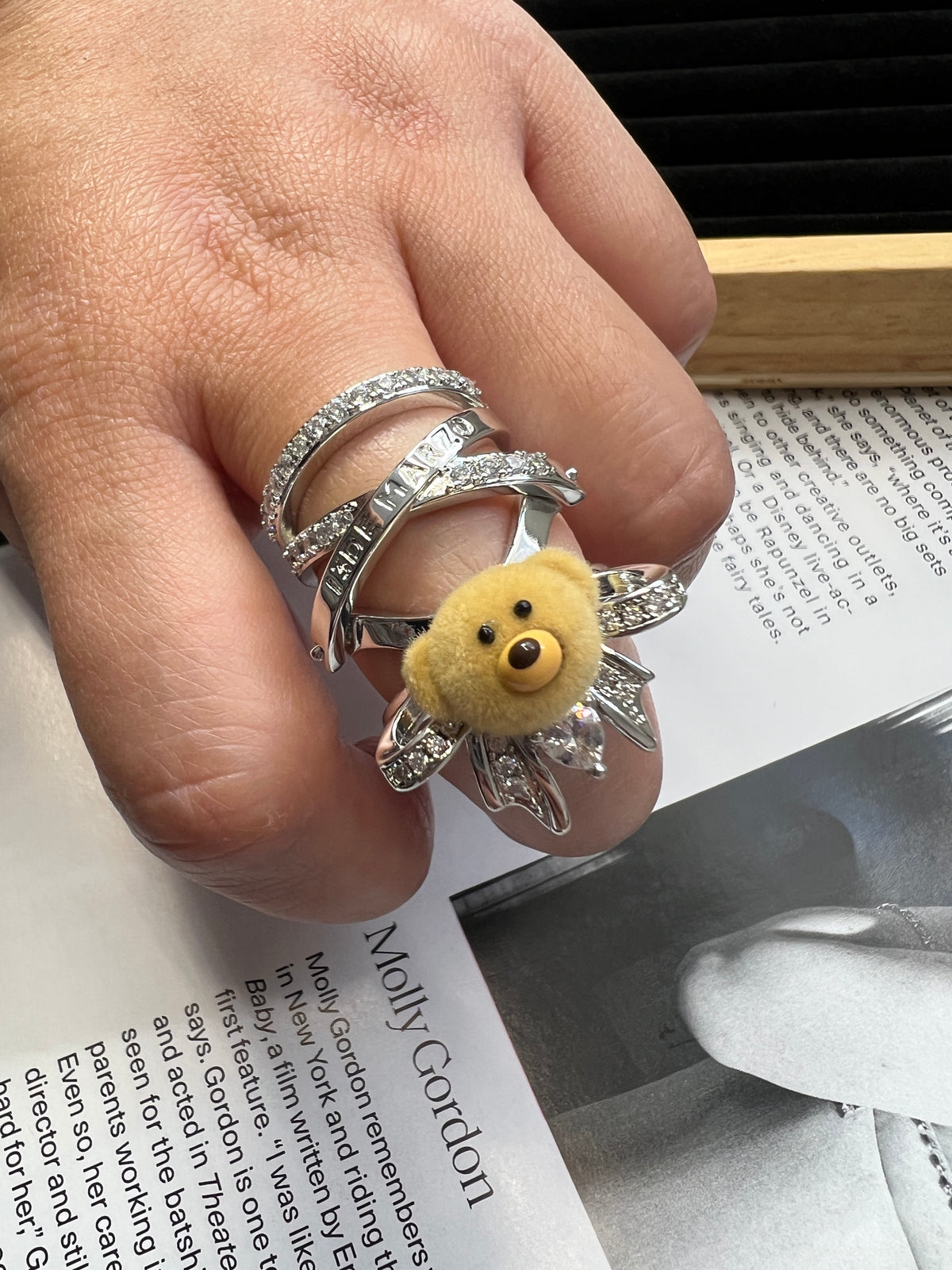 Flocked Bear Ring