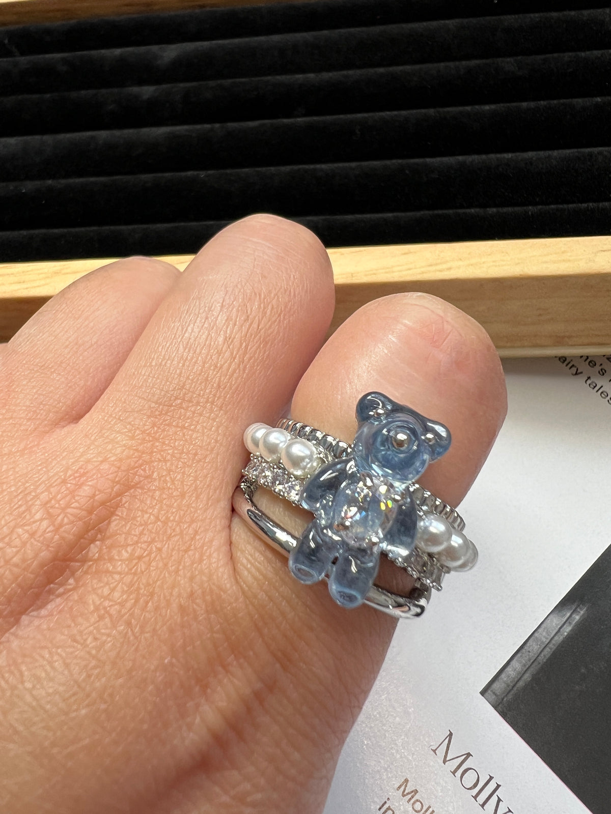 Blue Acrylic Bear Ring