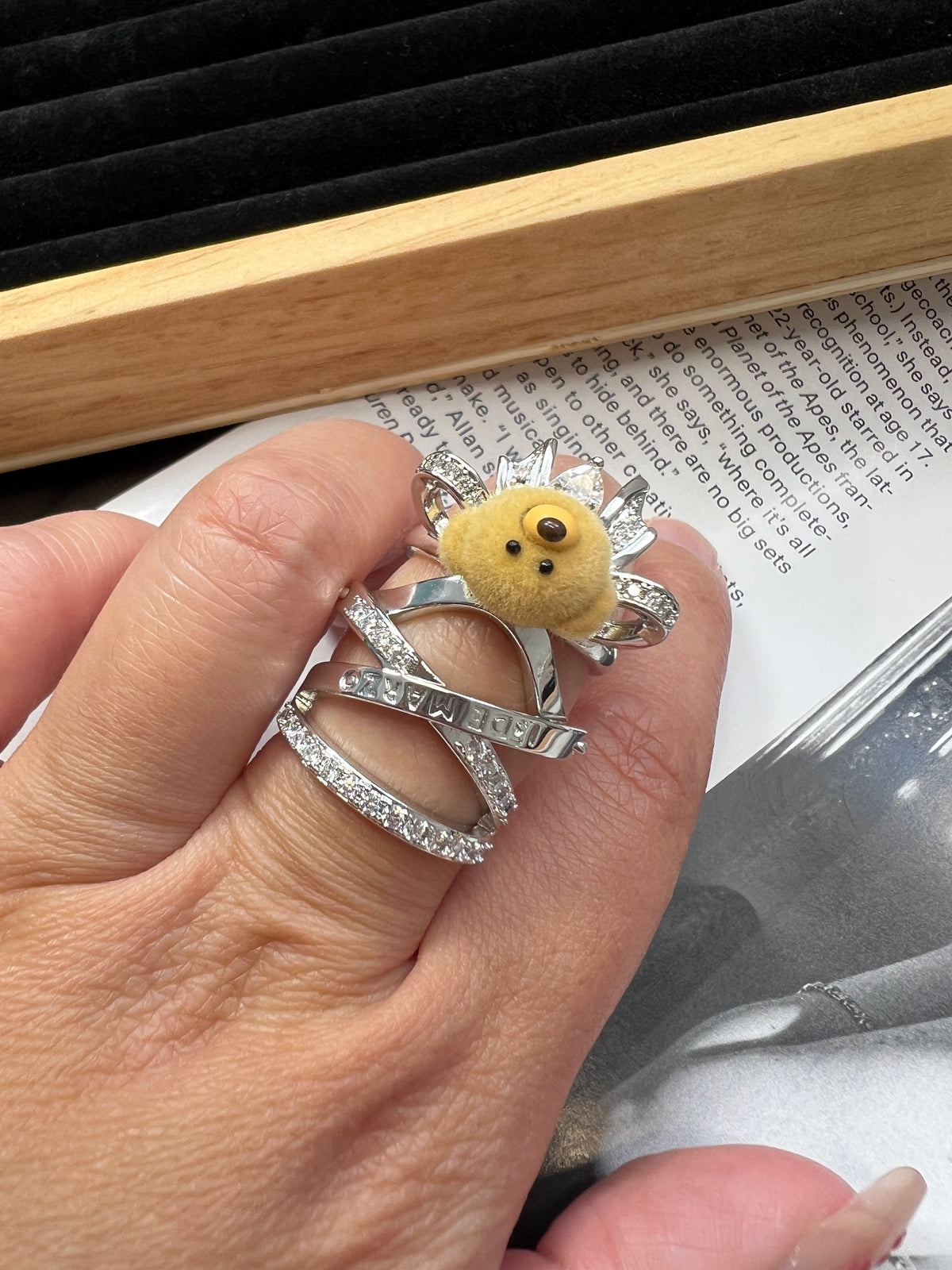 Flocked Bear Ring