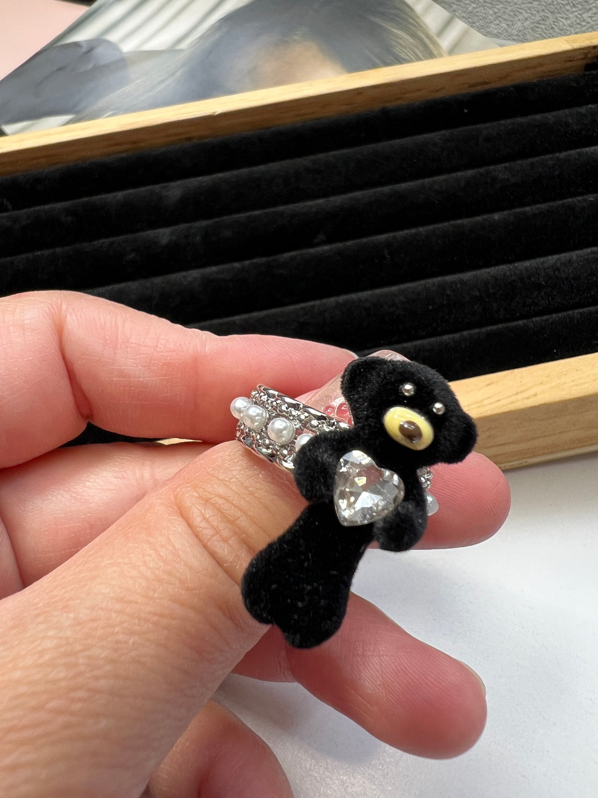 Black Bear Flocked Ring