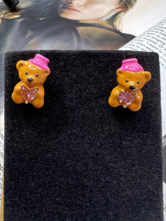 Brown Bear w. Crystal Earring
