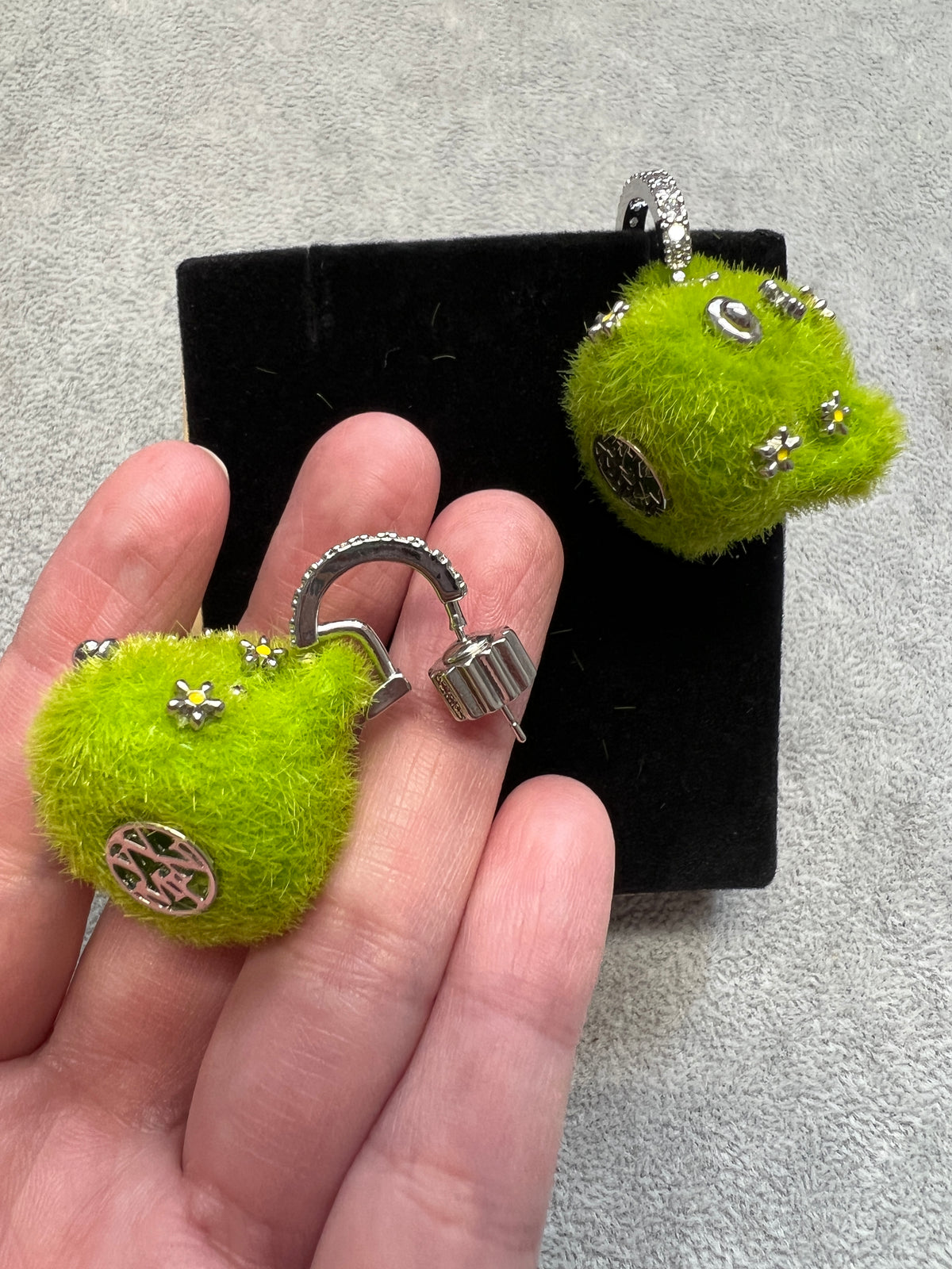 Green Bear Flocked Earring