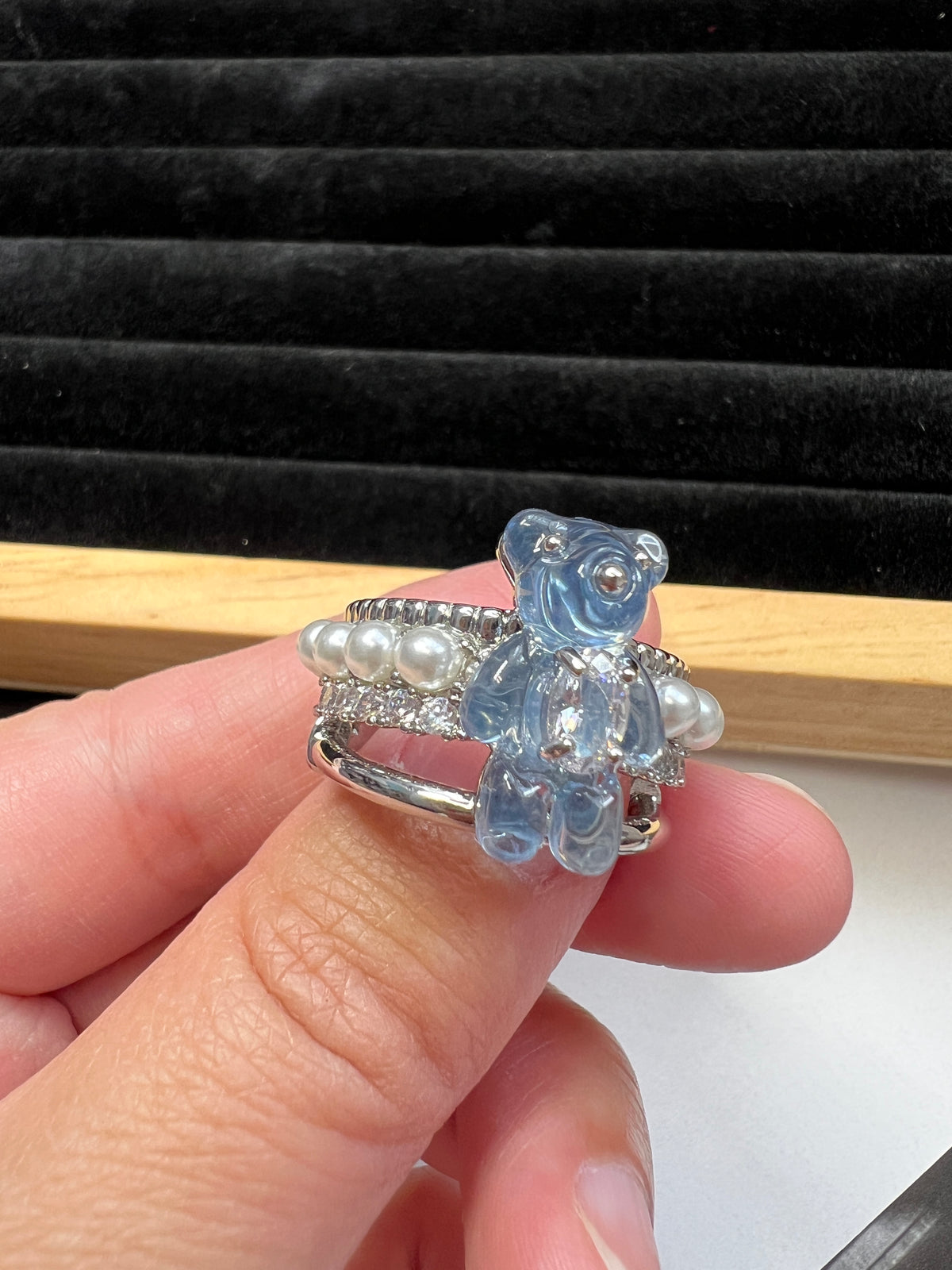 Blue Acrylic Bear Ring