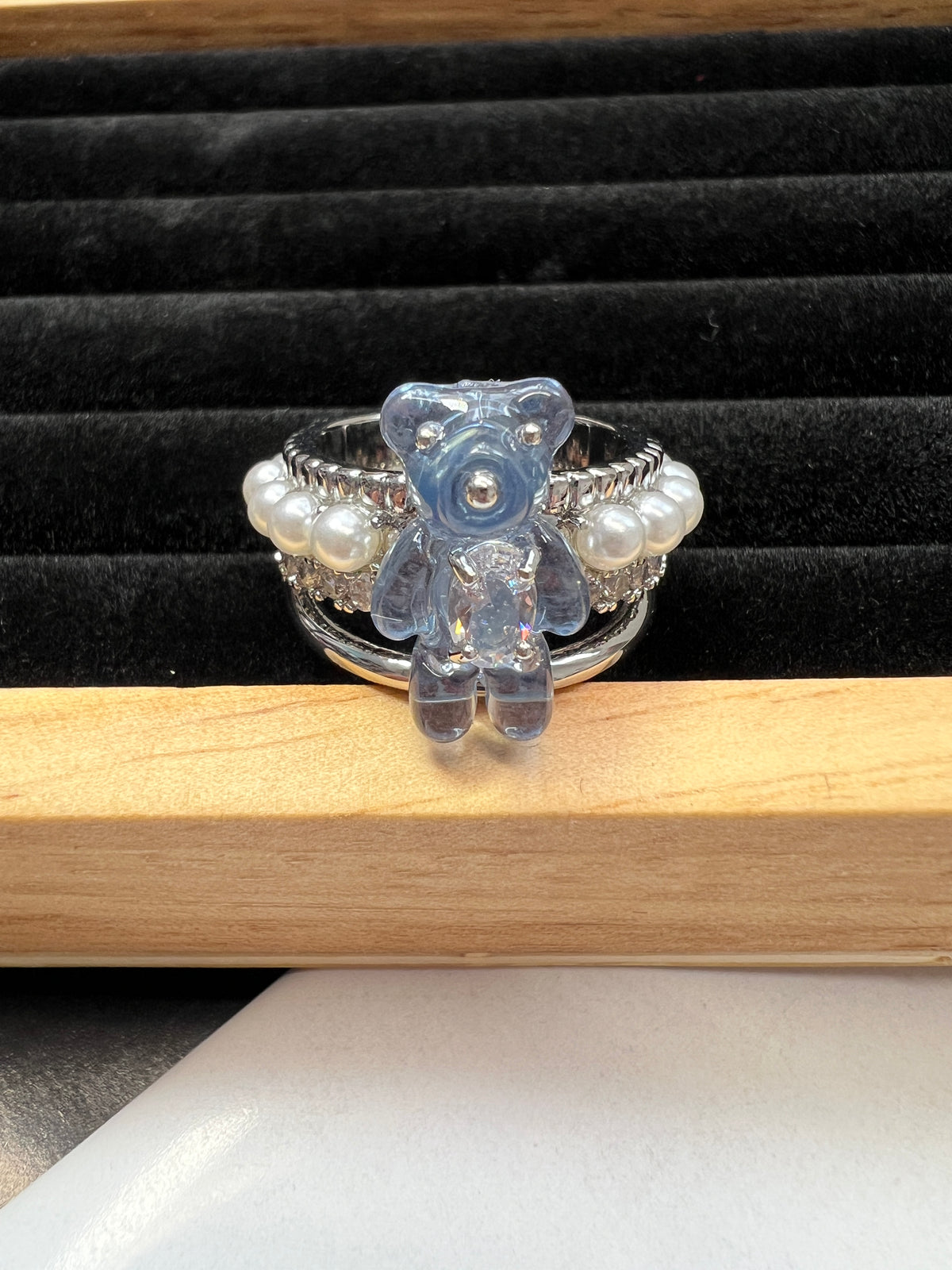 Blue Acrylic Bear Ring