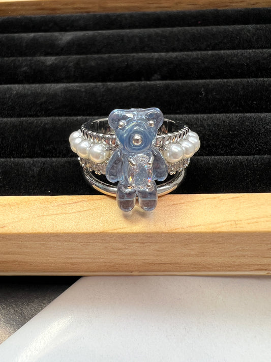 Blue Acrylic Bear Ring