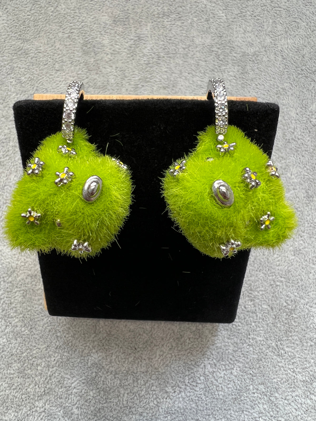 Green Bear Flocked Earring