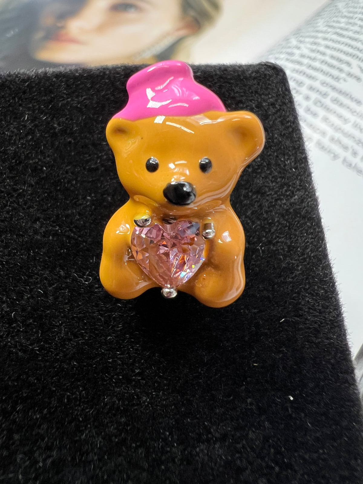 Brown Bear w. Crystal Earring