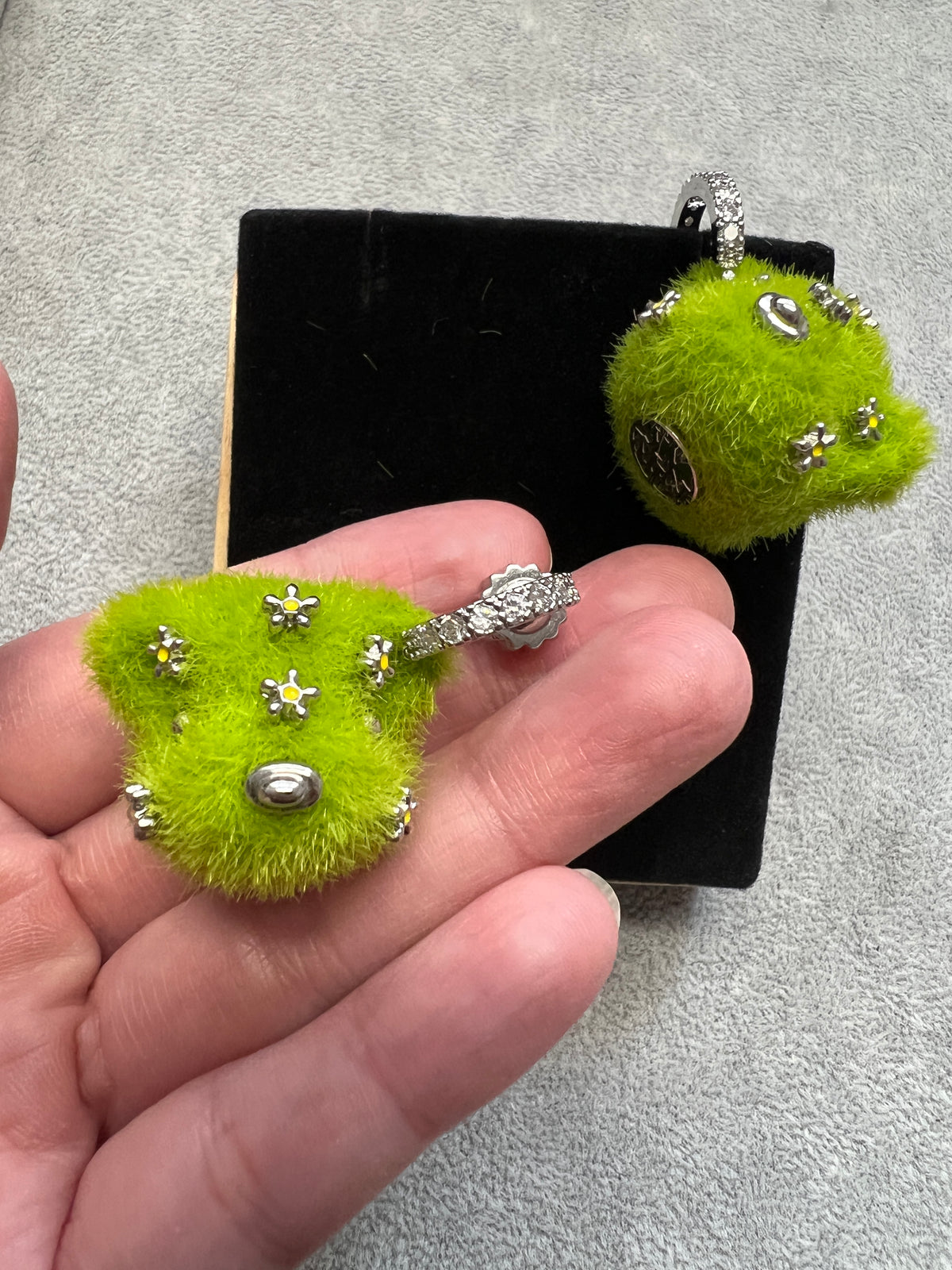 Green Bear Flocked Earring