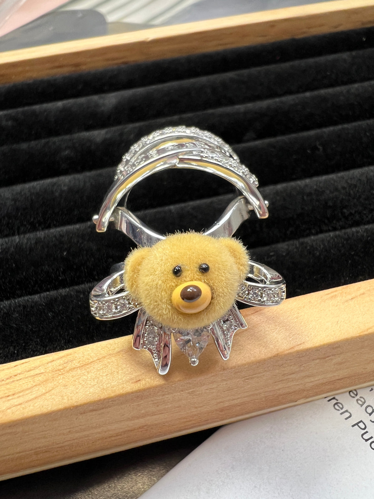 Flocked Bear Ring